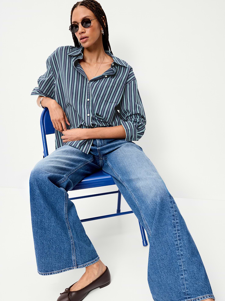 Image 3 of 8, Oversized Button-Down Boyfriend Shirt