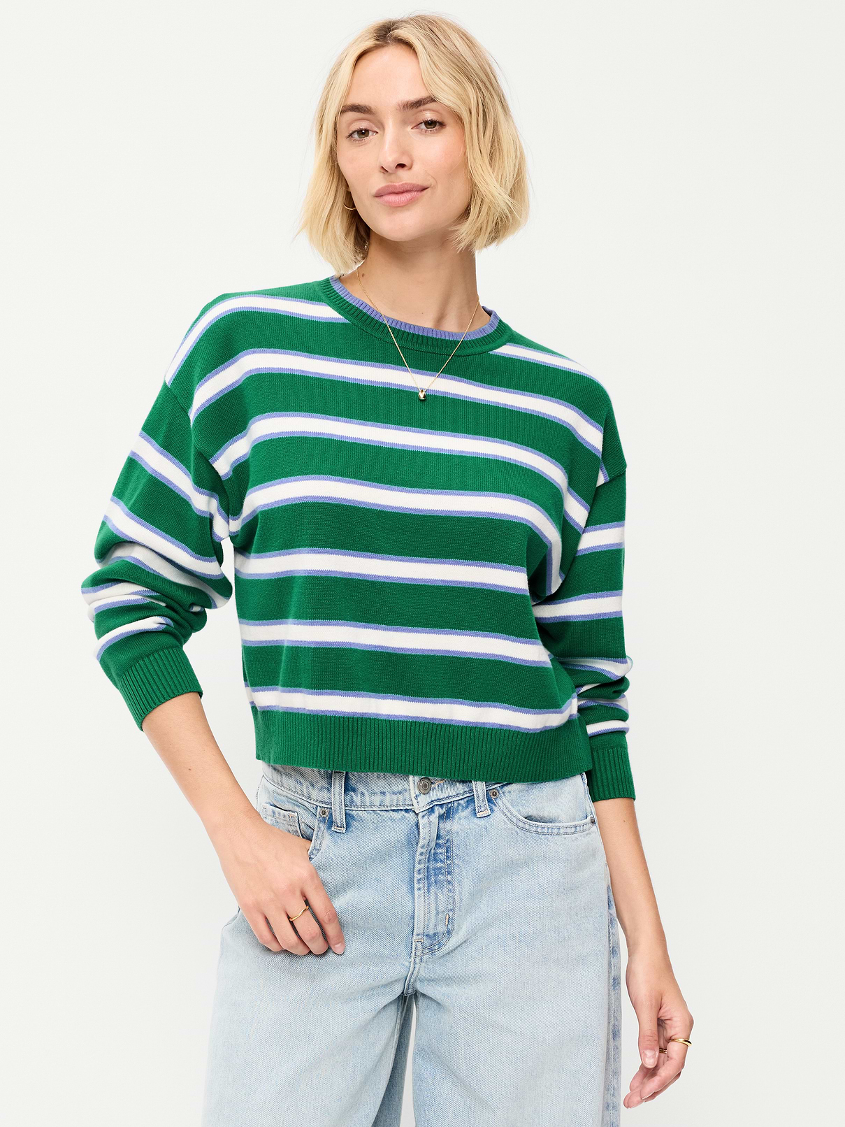 Cotton-Blend Crew-Neck Cropped Sweater