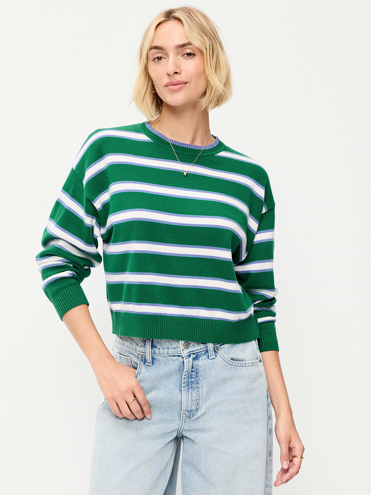Image number 1 showing, SoSoft Cotton Crew-Neck Cropped Sweater