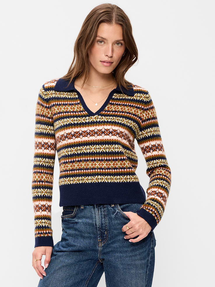 Image 3 of 5, SoSoft Split-Neck Collar Long-Sleeve Sweater
