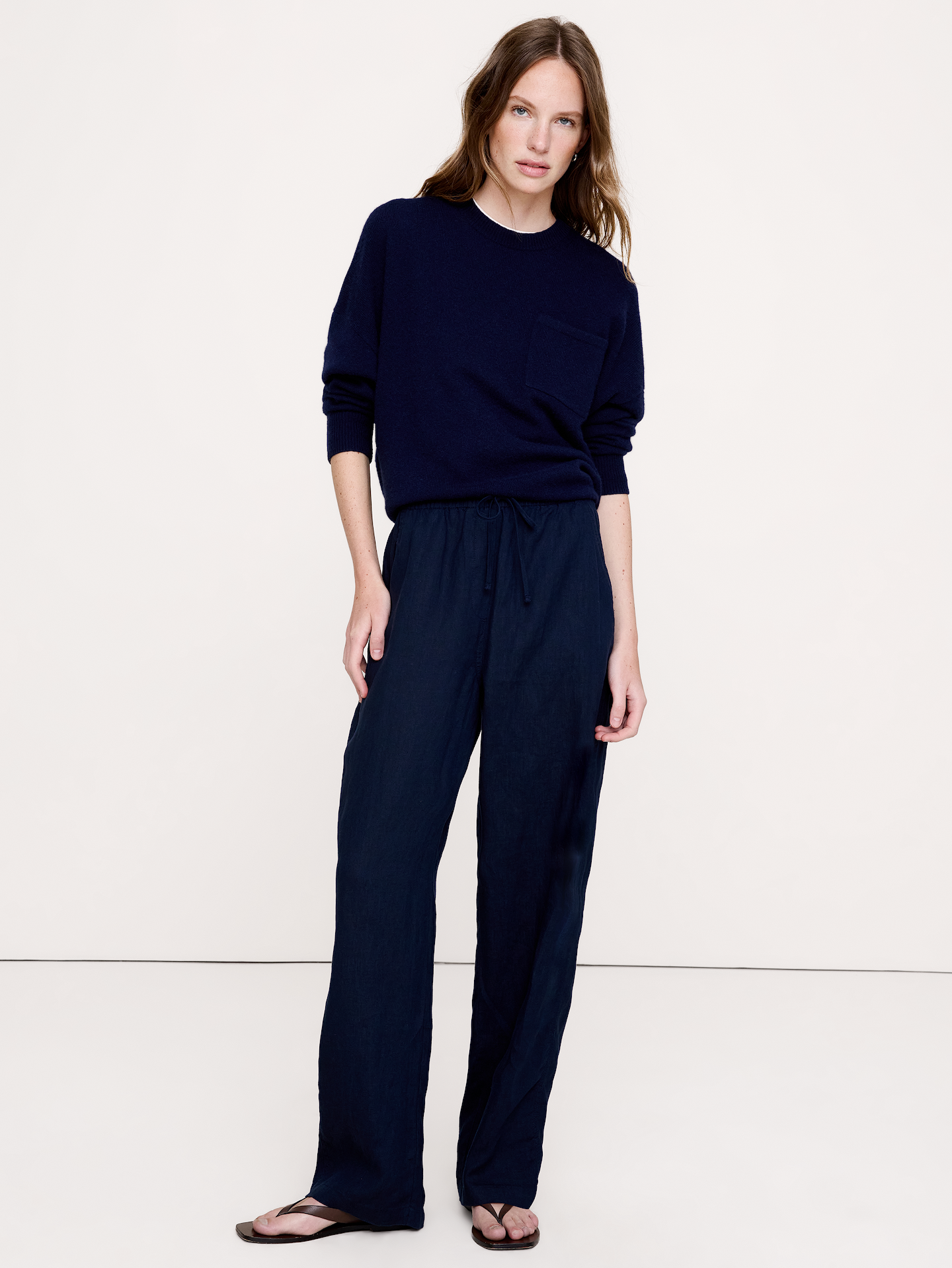 Image number 1 showing, The Getaway Straight-Leg Pull-On Pant in Linen