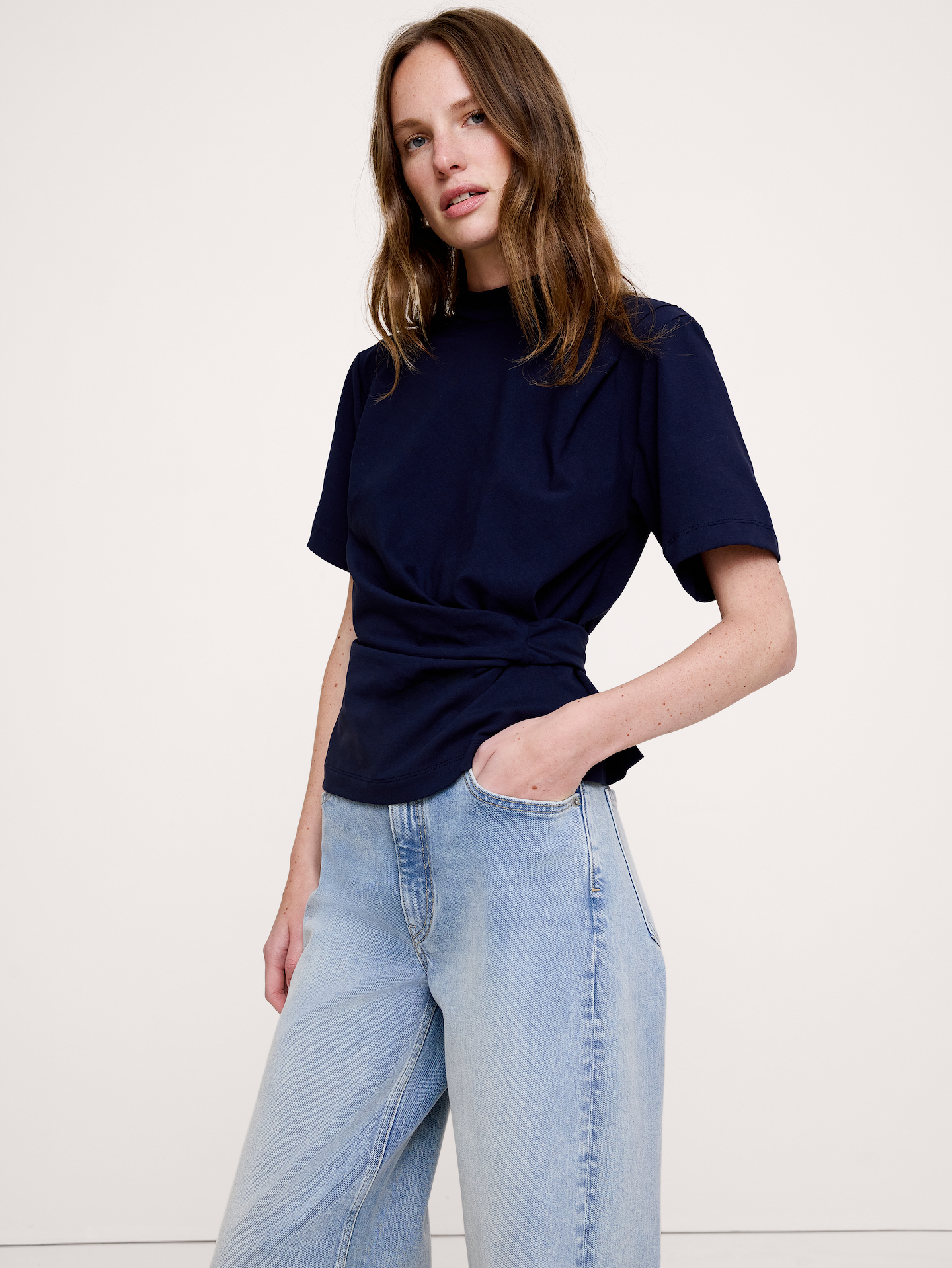 Image number 1 showing, Stretch-Cotton High-Neck Top