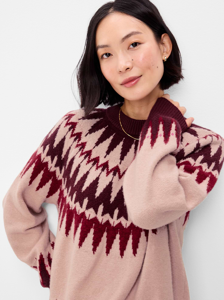 Image 3 of 5, Oversized Crew-Neck Fairisle Sweater