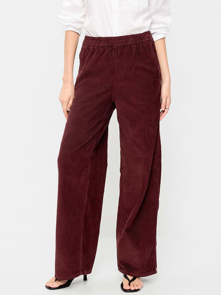 Image 2 of 8, High-Waisted Baggy Wide-Leg Corduroy Pants