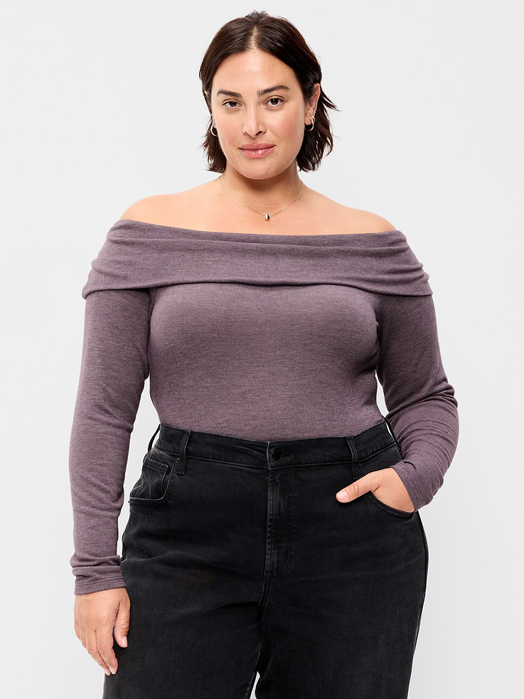 Image 7 of 8, Off-The-Shoulder Long-Sleeve Fitted Top