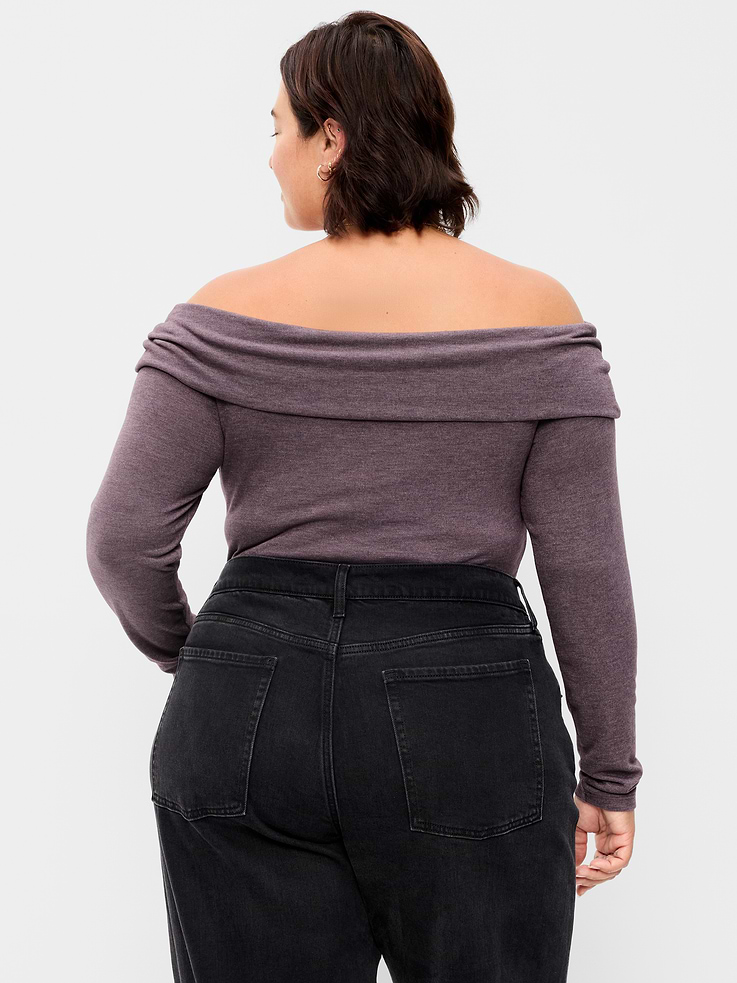 Image 8 of 8, Off-The-Shoulder Long-Sleeve Fitted Top