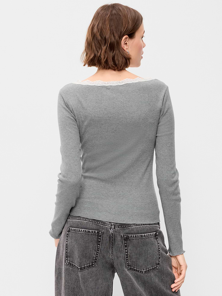 Image 2 of 8, Long-Sleeve Lace Trim T-Shirt