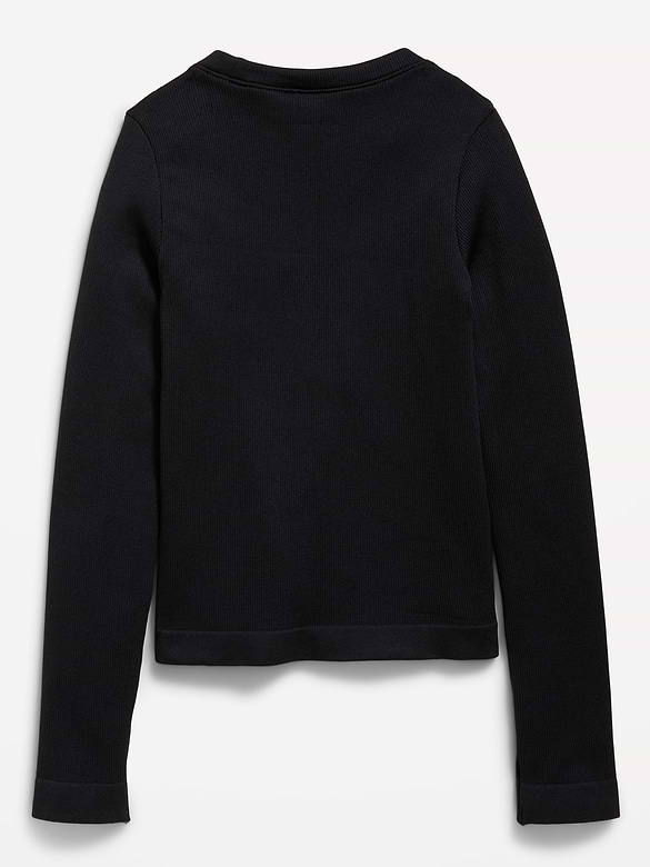 Fitted Long-Sleeve Seamless Ribbed Performance Top for Girls