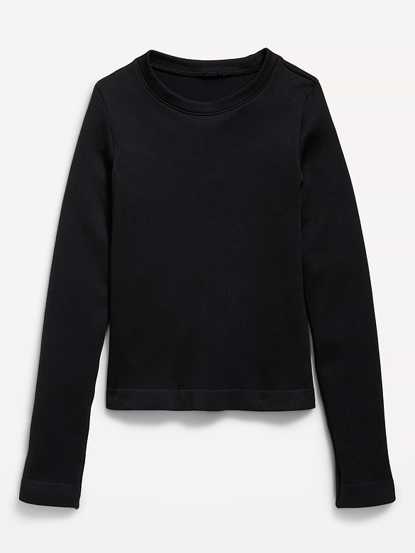 Fitted Long-Sleeve Seamless Ribbed Performance Top for Girls
