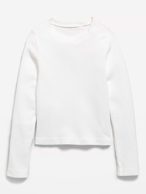 Fitted Long-Sleeve Seamless Ribbed Performance Top for Girls