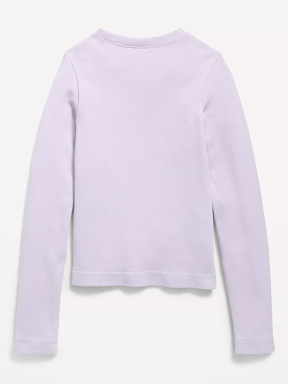 Fitted Long-Sleeve Seamless Ribbed Performance Top for Girls