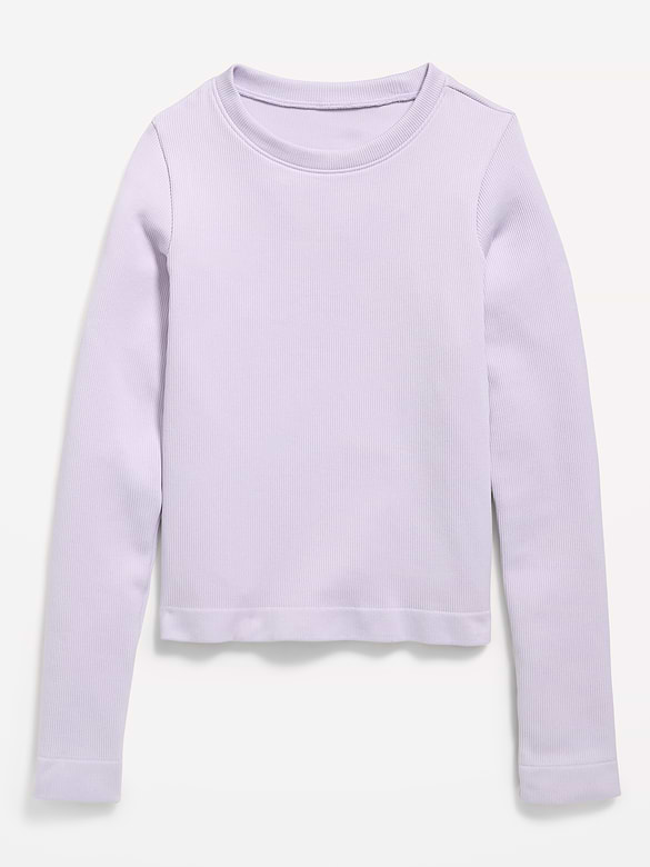 Fitted Long-Sleeve Seamless Ribbed Performance Top for Girls