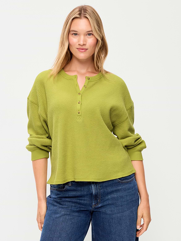 Long-Sleeve Crew-Neck Henley T-Shirt