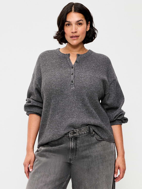 Long-Sleeve Crew-Neck Henley T-Shirt