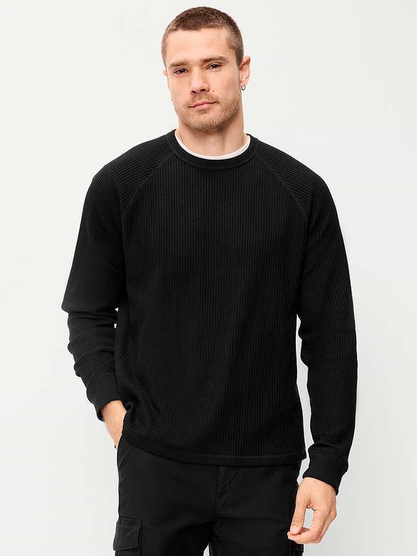 Long-Sleeve Waffle Knit T-Shirt