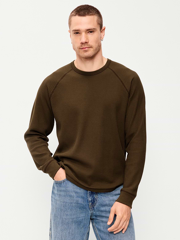 Long-Sleeve Waffle Knit T-Shirt