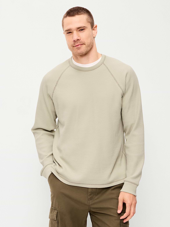 Long-Sleeve Waffle Knit T-Shirt