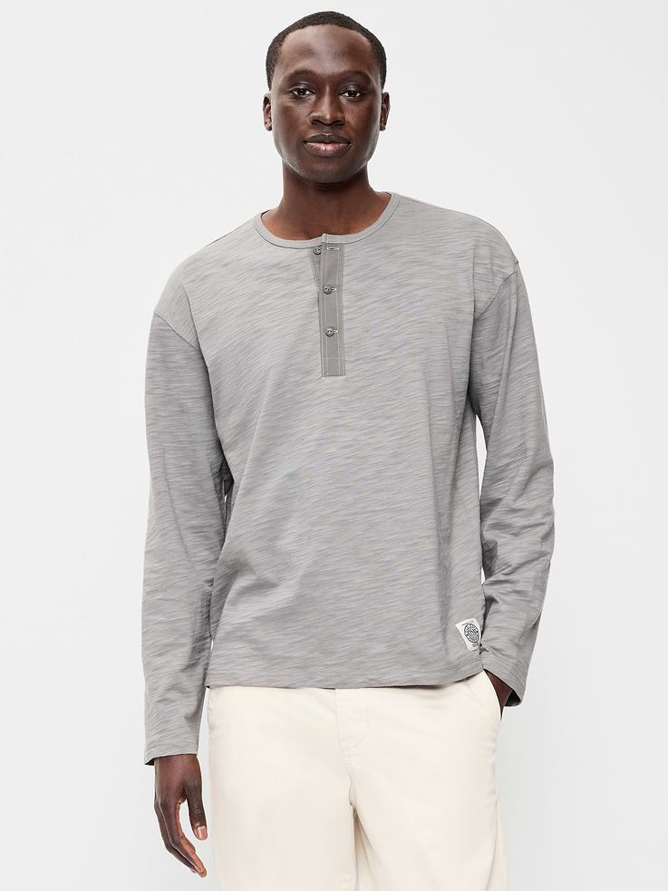 Image number 1 showing, Long-Sleeve Slub-Knit Henley T-Shirt