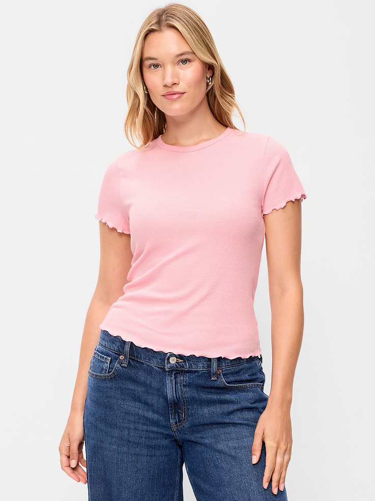 Image number 6 showing, Fitted Waffle-Knit Cropped T-Shirt