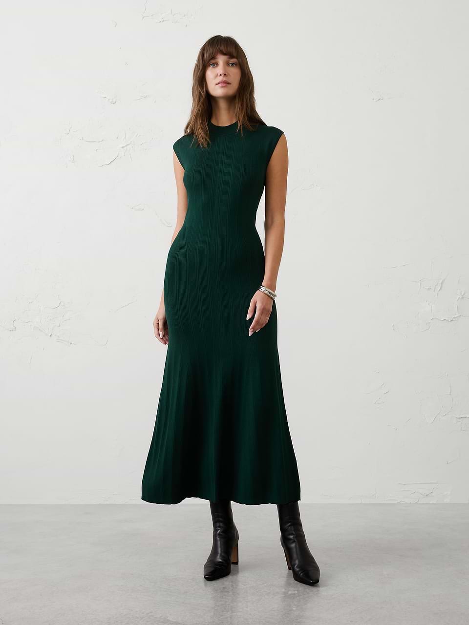 mock neck rib knit dress Ribbed Mock-Neck Sweater Maxi Midi dress