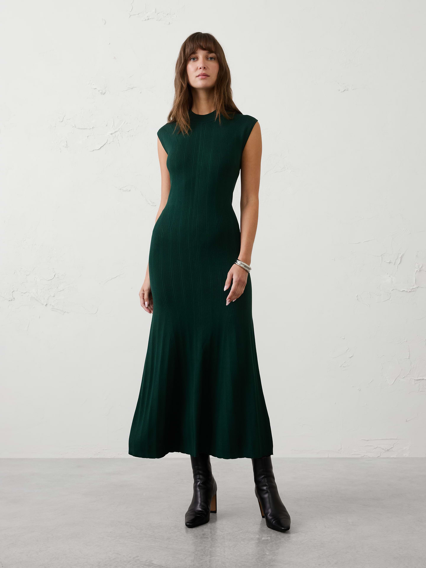 Image number 1 showing, Ribbed Mock-Neck Sweater Maxi Dress