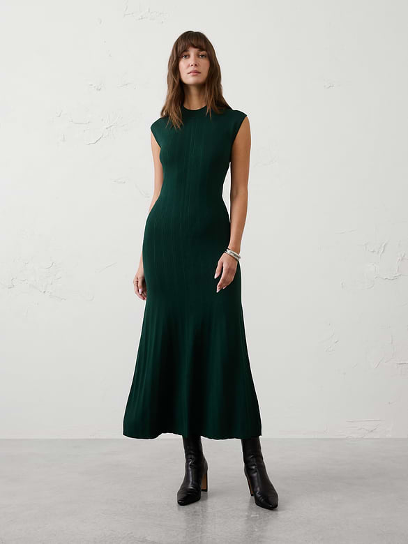 Ribbed Mock-Neck Sweater Maxi Dress