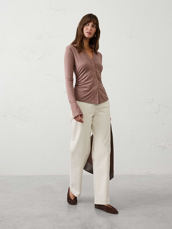 Sheen Slub Collared Top