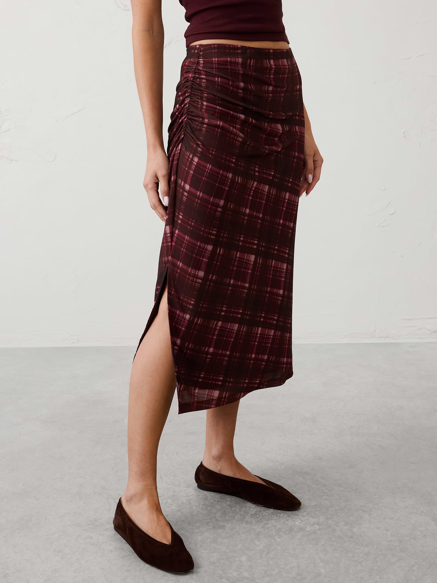 Image number 3 showing, Mesh Side-Shirred Midi Skirt
