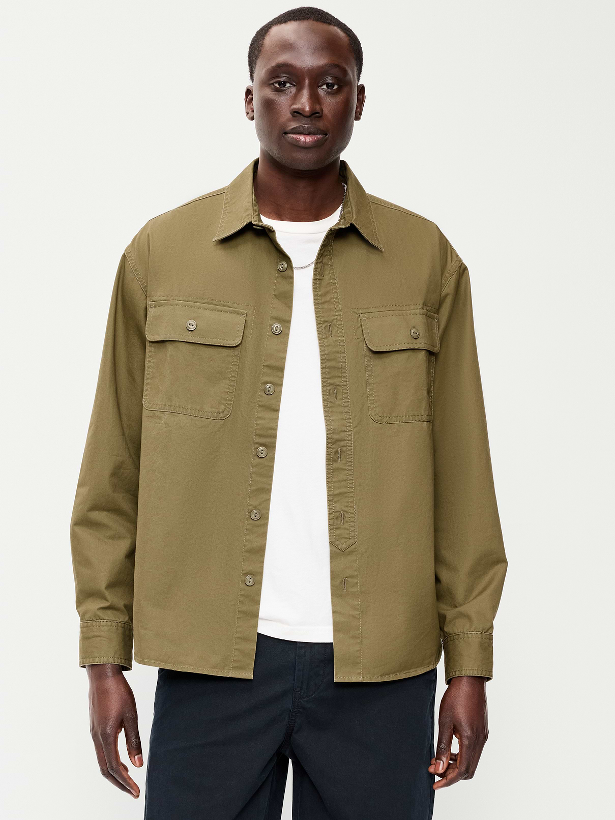 Image 1 of 3, spread collar, long sleeves, full-button front, chest pockets, Product #909787