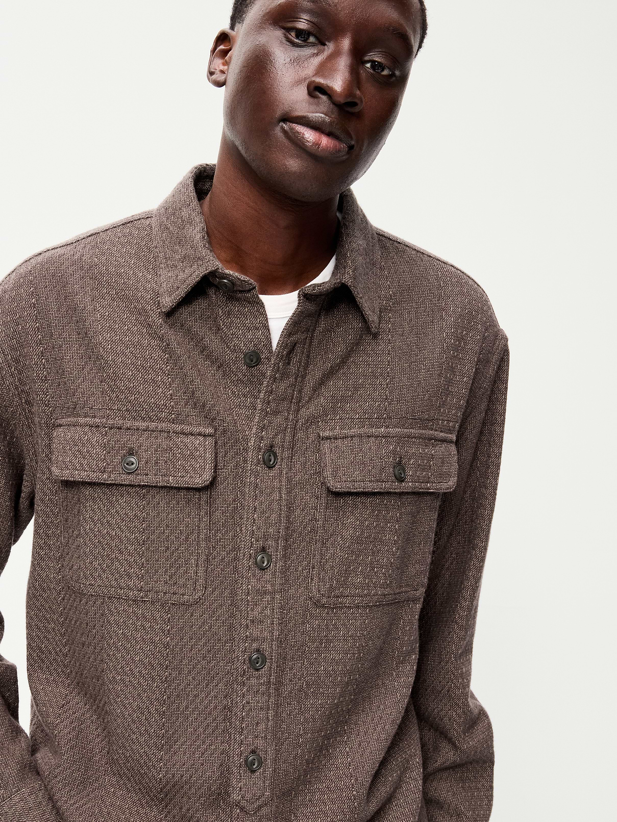 Image 3 of 3, Loose Fit Long-Sleeve Herringbone Shirt