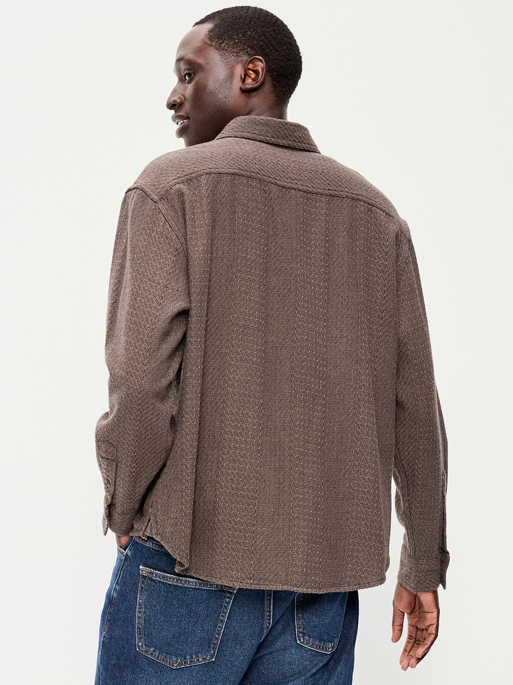 Image 2 of 3, Loose Fit Long-Sleeve Herringbone Shirt