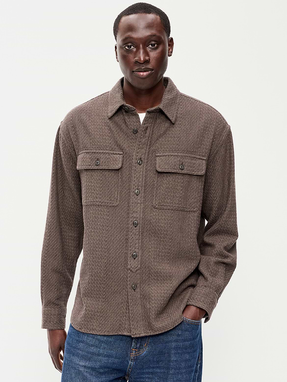 Loose Fit Long-Sleeve Herringbone Shirt