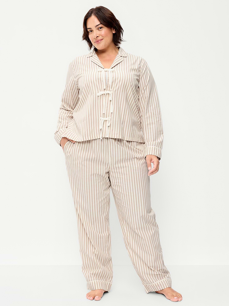 Image 6 of 7, Tie-Front Poplin Pajama Pant Set
