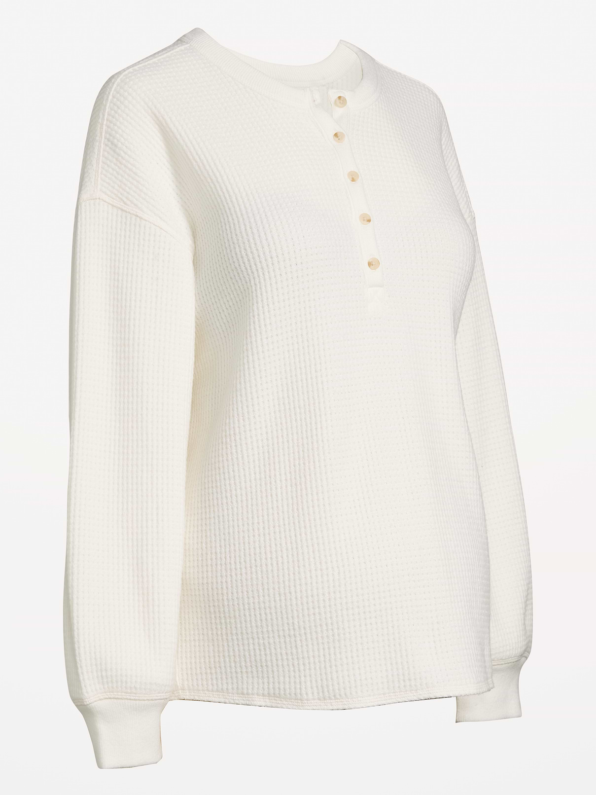 Image 1 of 2, crew neck, three-button henely placket, long sleeves, drop shoulders, Product #915811
