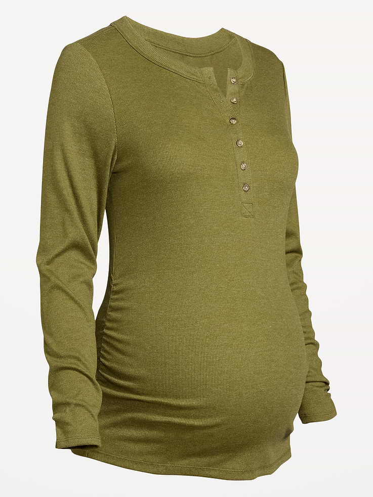 Image 2 of 2, Maternity Long-Sleeve Henley T-Shirt