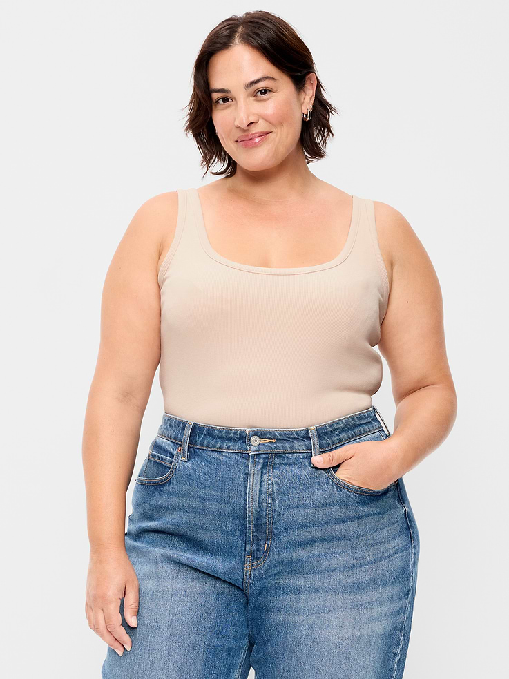 Image 7 of 8, First-Layer Ribbed Scoop-Neck Tank Top