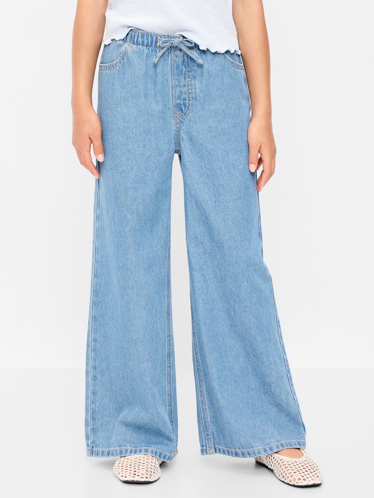 L'image numéro 1 présente Jean en denim coupe très généreuse à jambe large à taille extensible pour fille