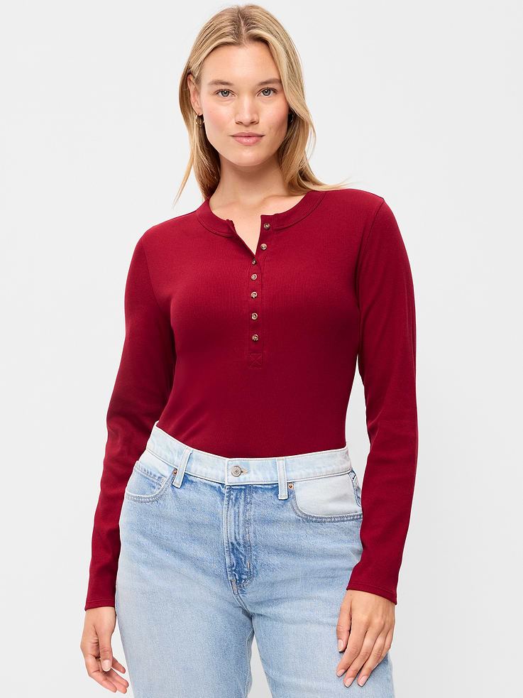Image 5 of 8, Snug Long-Sleeve Ribbed Henley T-Shirt