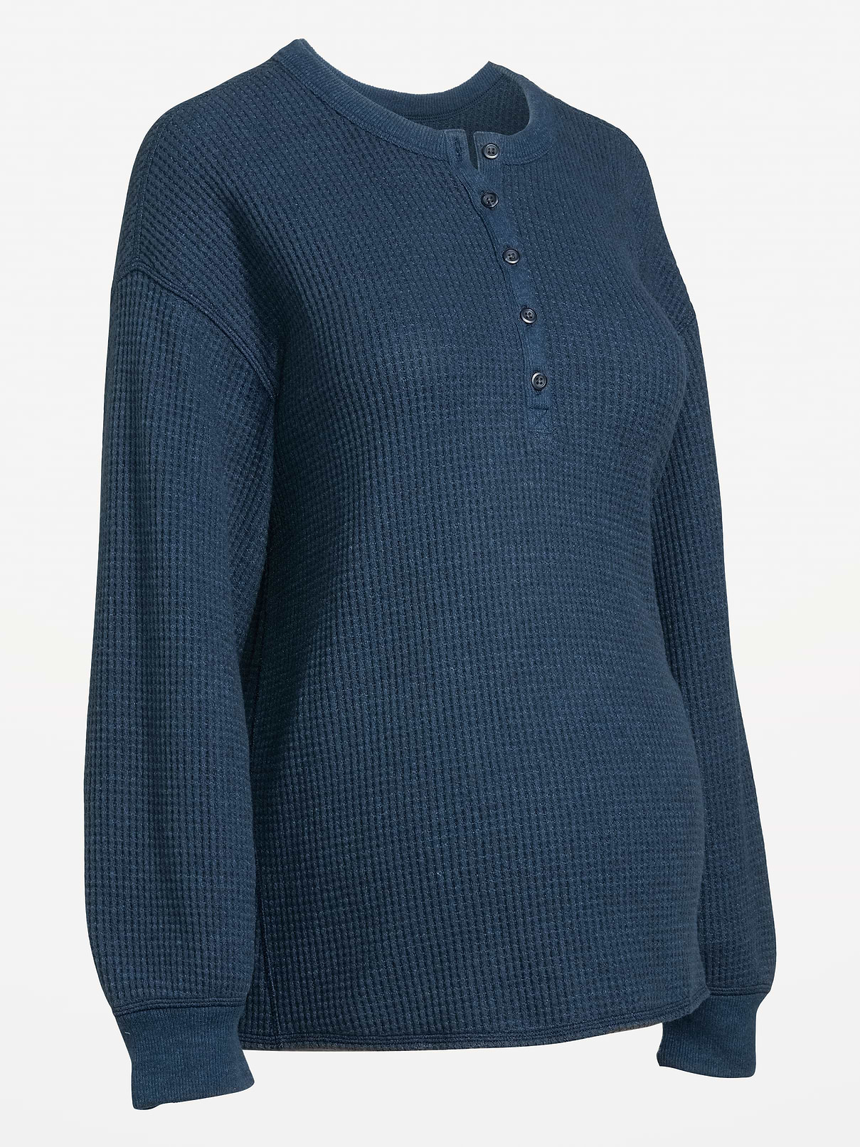 Image 1 of 2, crew neck, three-button henely placket, long sleeves, drop shoulders, Product #915811