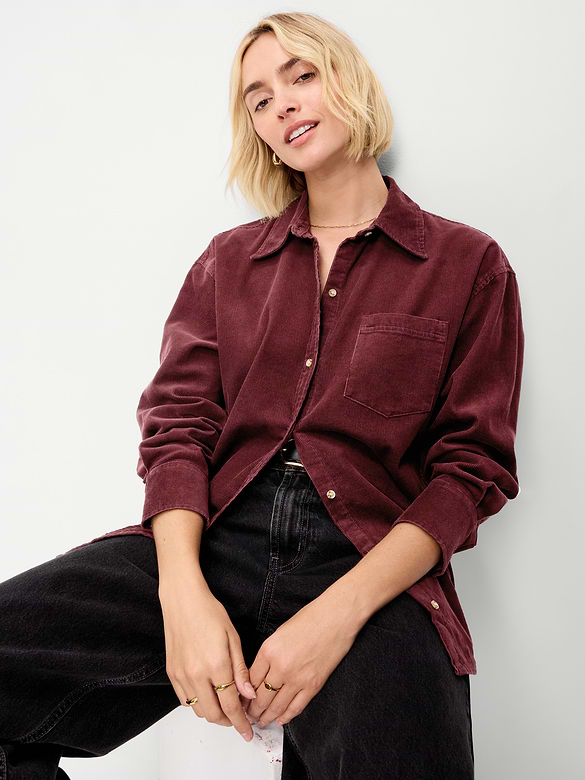 Oversized Boyfriend Button-Down Corduroy Shirt