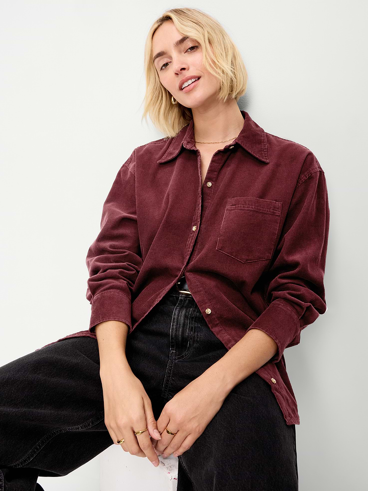Image number 3 showing, Oversized Boyfriend Button-Down Corduroy Shirt