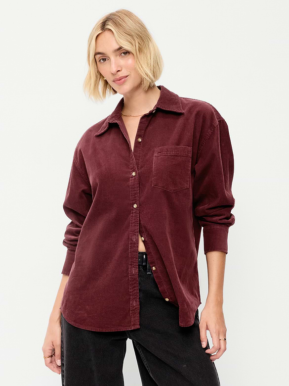 Oversized Boyfriend Button-Down Corduroy Shirt