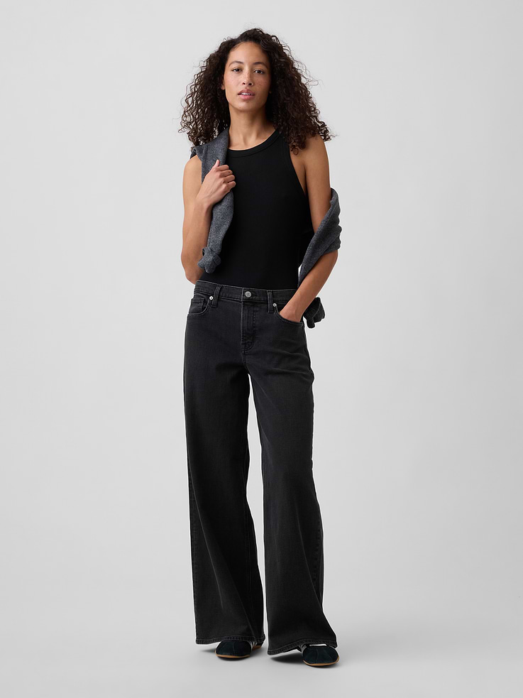 Image number 1 showing, Mid Rise Wide-Leg Jeans
