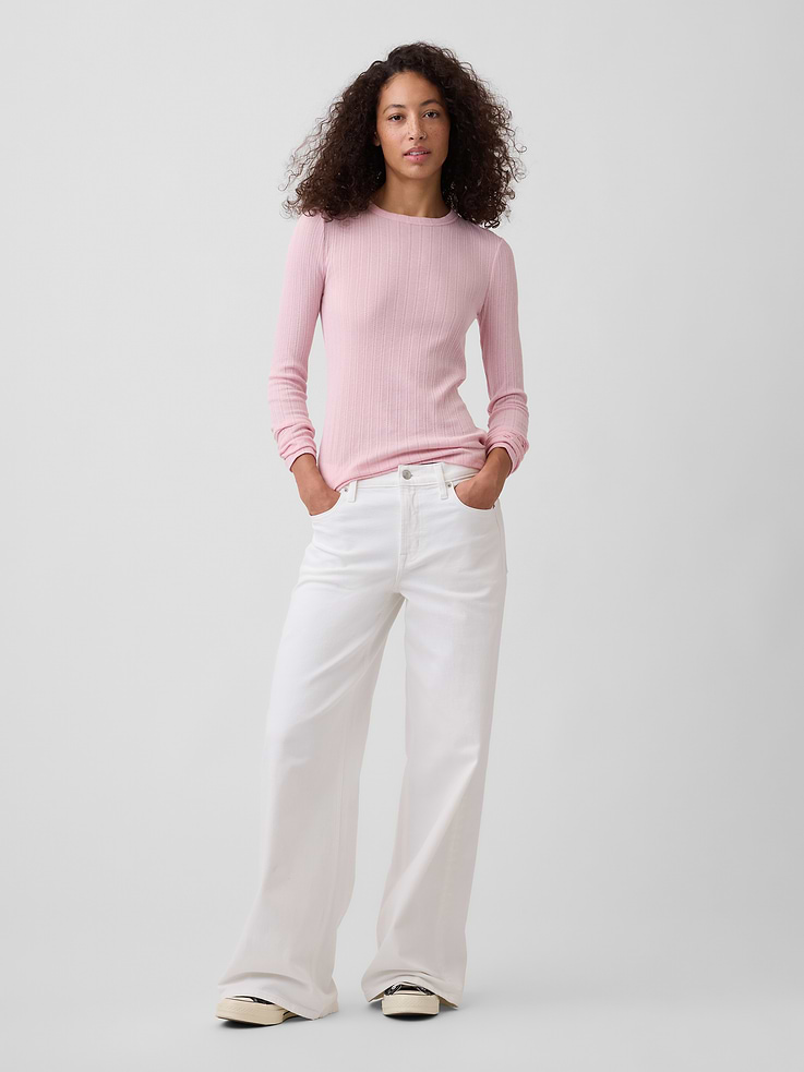 Image number 3 showing, Essential Ribbed Pointelle T-Shirt