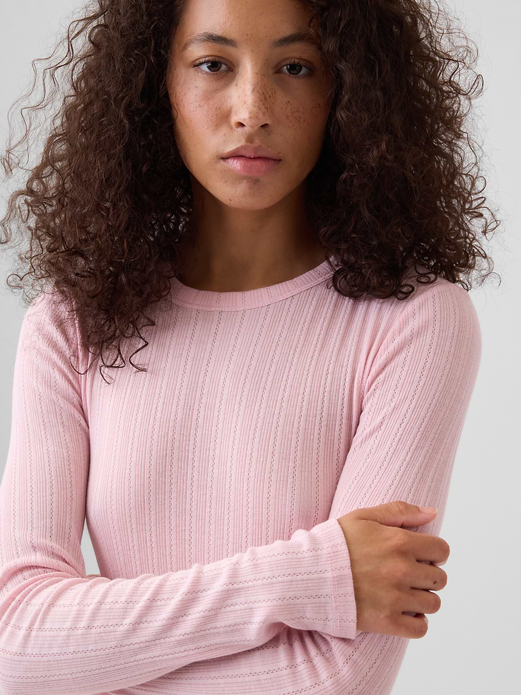 Image number 4 showing, Essential Ribbed Pointelle T-Shirt