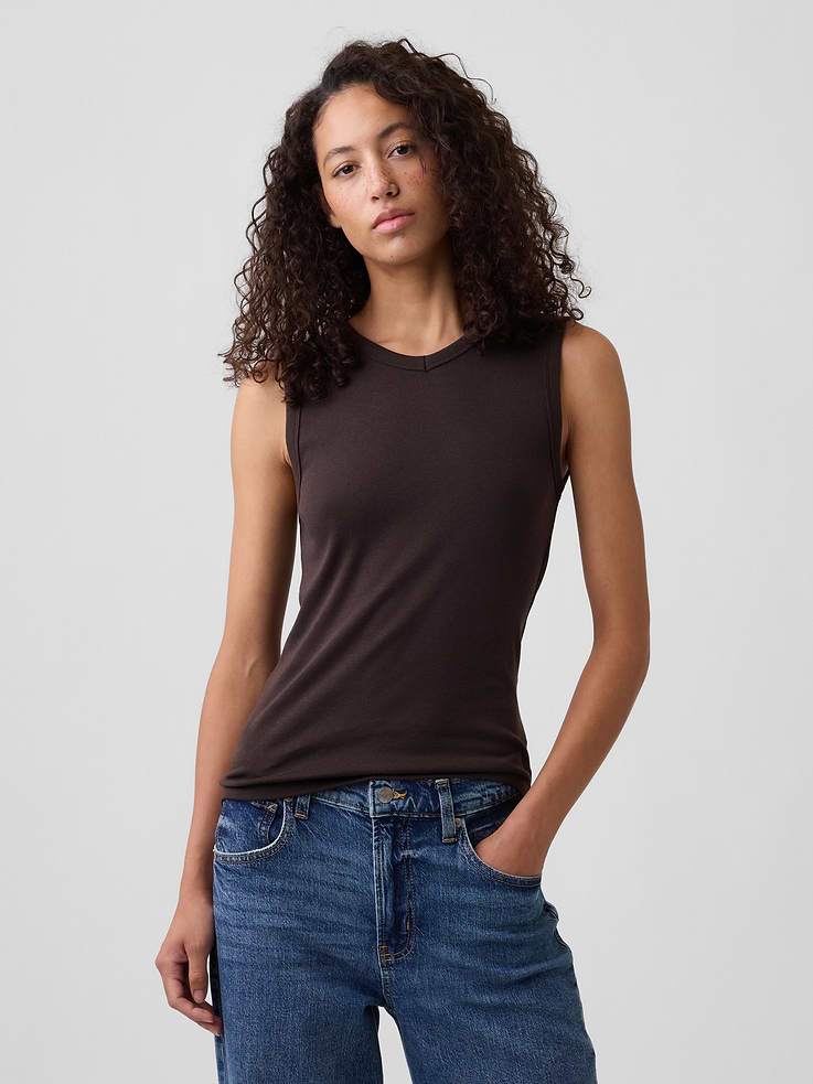 Image number 1 showing, Modern Ribbed High-Neck Tank Top