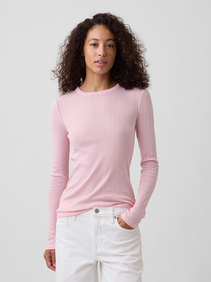 Image number 1 showing, Essential Ribbed Pointelle T-Shirt