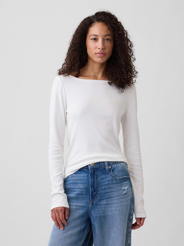 Image 1 of 5, Soft ribbed knit., Long sleeves., Boatneck., Select styles have allover print or stripes., Product #1179569