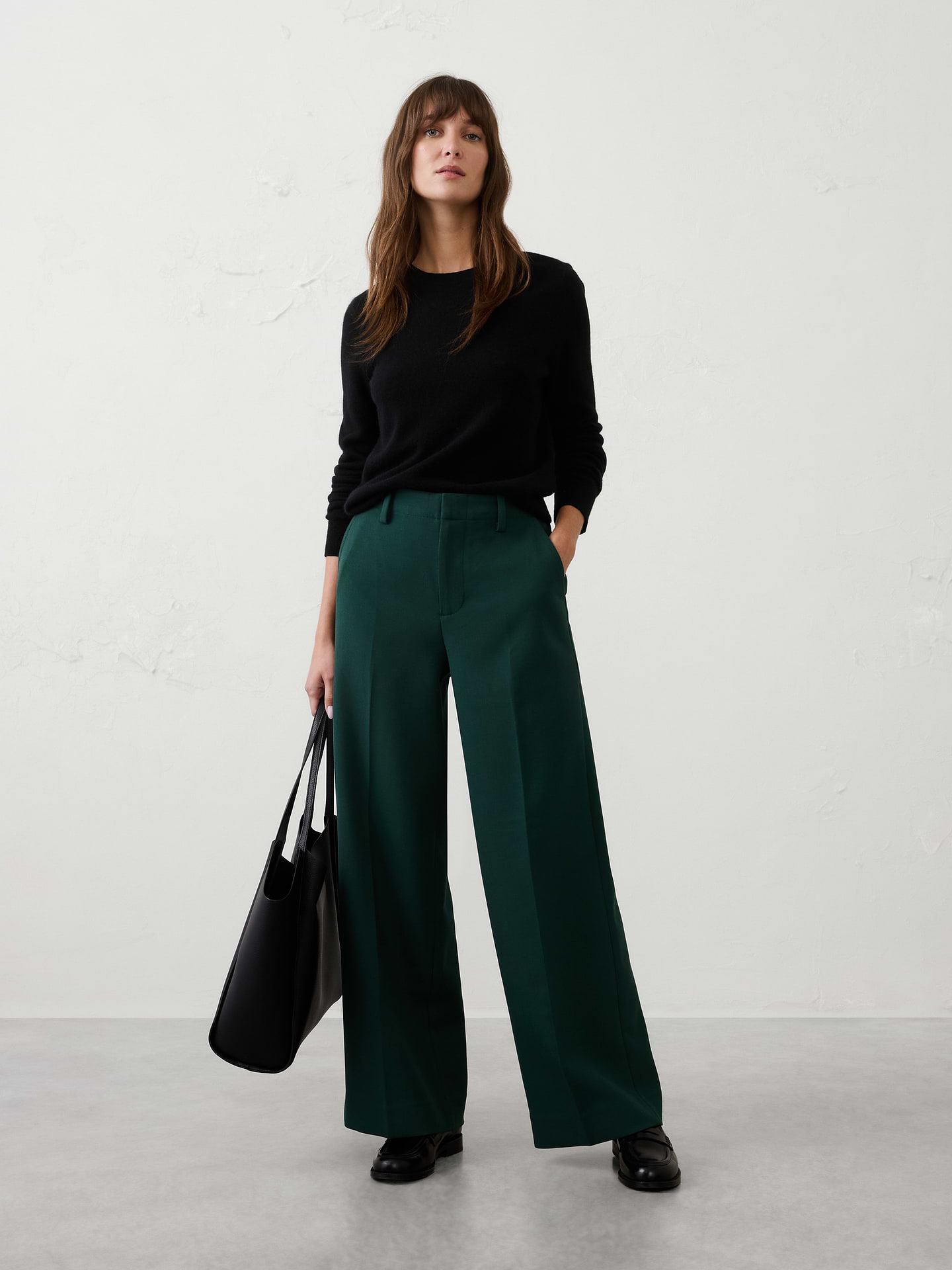 Image number 1 showing, Wide-Leg High-Rise Double Weave Pant