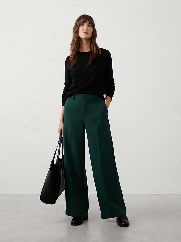 Wide-Leg High-Rise Double Weave Pant